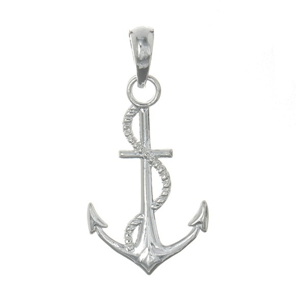 925 Sterling Silver RH Plated 3-D Nautical Anchor with Rope Necklace Charm Chain - Picture 9 of 10